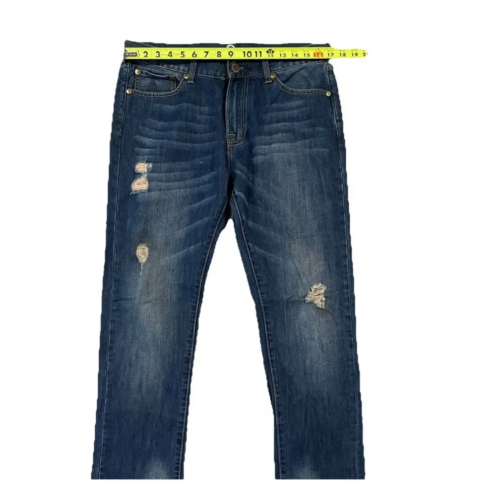 Christian Audigier Denim Men's 32x32‎ (34x32) Blue Distressed Straight Leg Jeans